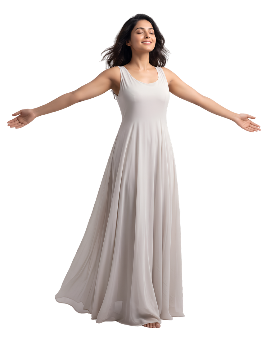 Woman feeling free and radiant, arms open