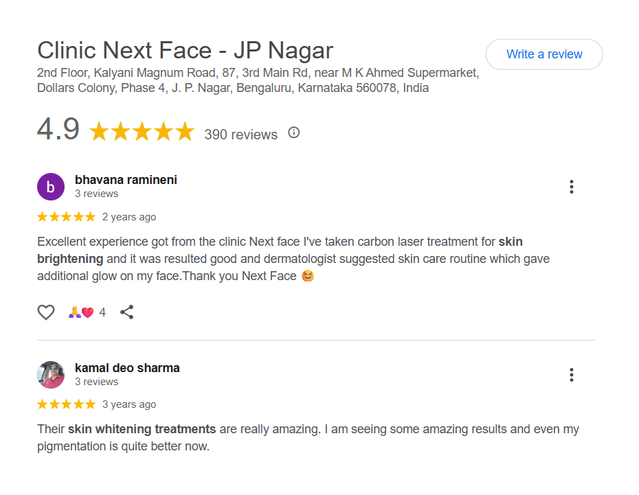Google review — Clinic Next Face skin-tone patient