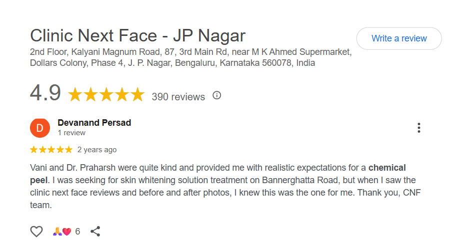 Google review — Clinic Next Face peel patient